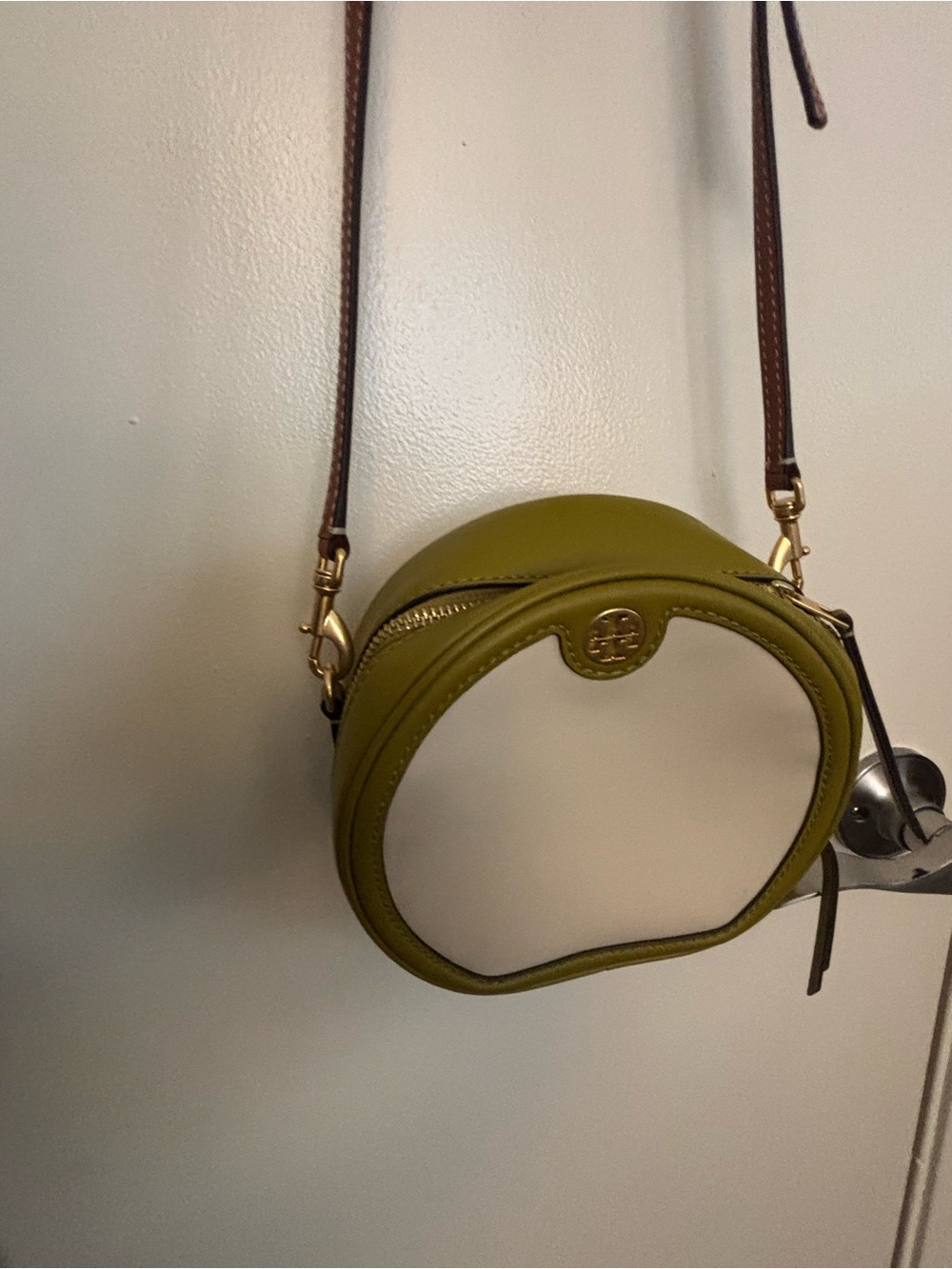 Tory Burch Olive Green Moon Crossbody Bag with Brown Strap - Picture 3 of 4
